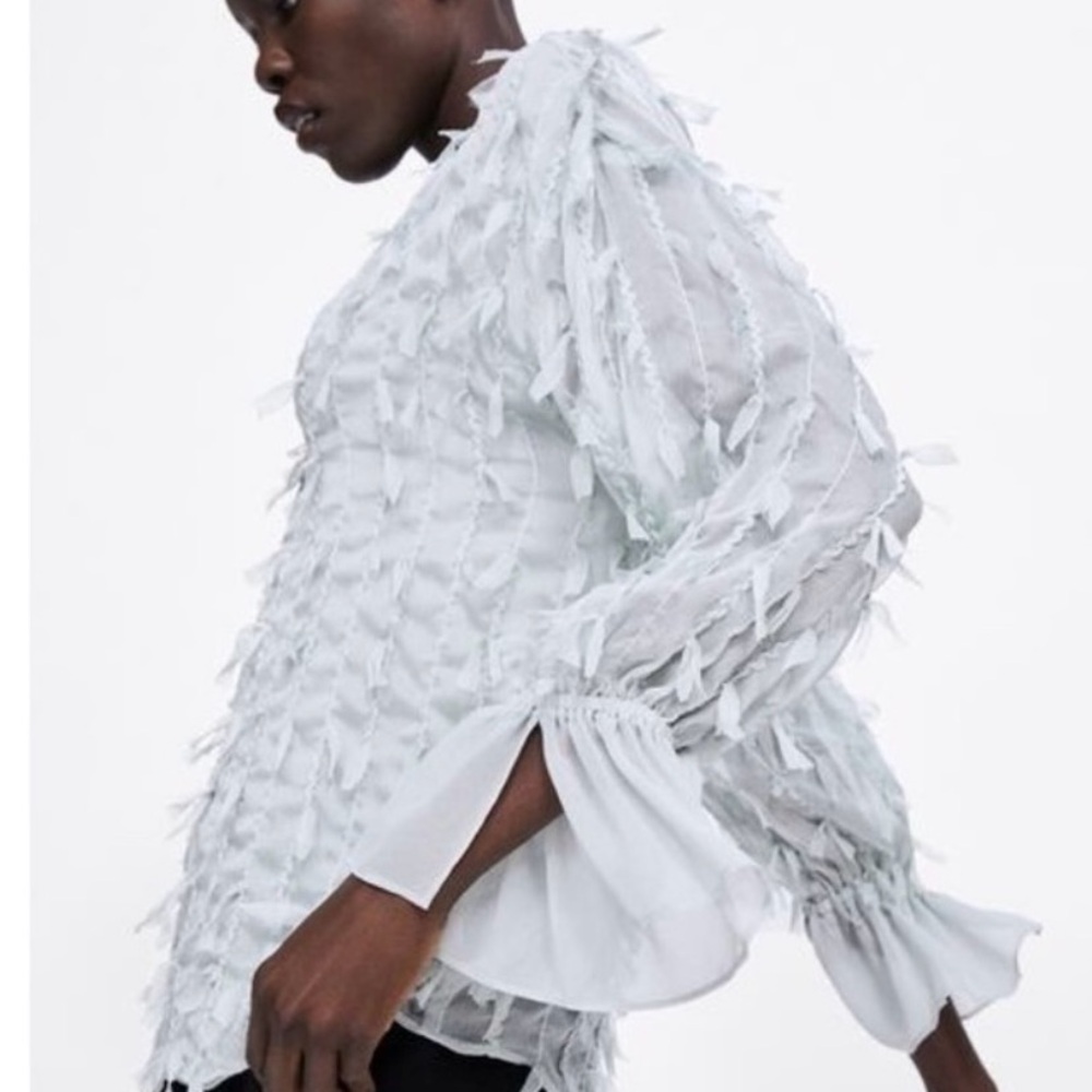 Zara White Ruffled Blouse - Picture 2 of 9